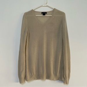 Ann Taylor Cashmere V-neck Sweater Pearl Light Beige LP
